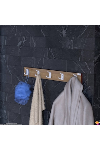 Modilayn Arı Serisi 81,4x9,6 Cm 5' Li Set 15 Kancalı Banyo Askısı Ekstra Düzen Ve Yer Tasarrufu Safir Meşe