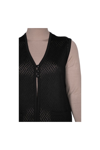 Hesna Kadın Yakut Triko Ajurlu Cepli Düğmeli Yırtmaçlı Siyah Yelek Siyah