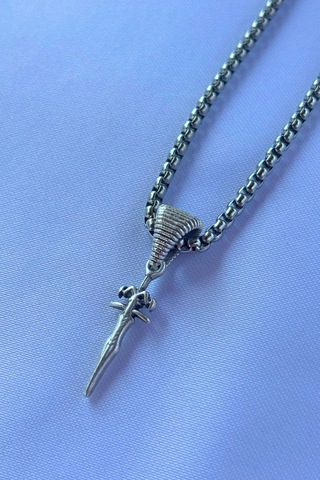 Figürlü El İşçiliği Paslanmaz Çelik Zincir Erkek Kolye Gümüş