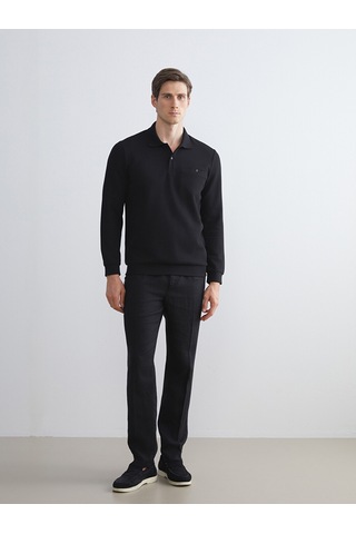 Lcwaıkıkı Classic Siyah Polo Yaka Uzun Kollu Erkek Sweatshirt