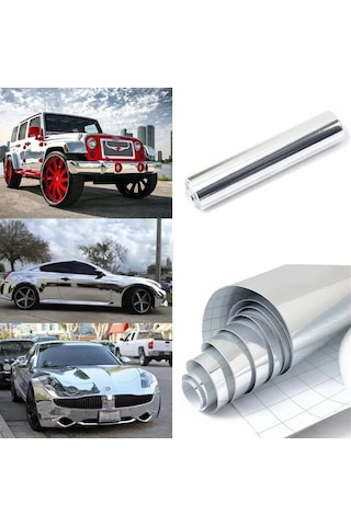 Krom Nikelaj Parlak Yapışkanlı Araç Aksesuar Folyosu 50cmx122