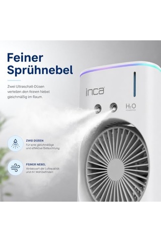 Inca Imf-10b Şarj Edilebilir 2400 Mah Taşınabilir Buzlu Su Hazneli Soğutucu Renkli Işıklı Masa Fanı Masaüstü Fan 6 İnch 360 Döner Püskürtme Kanalları 2 Çalışma Süresi 3-5 Saat Su Tank Kapasitesi 280ml