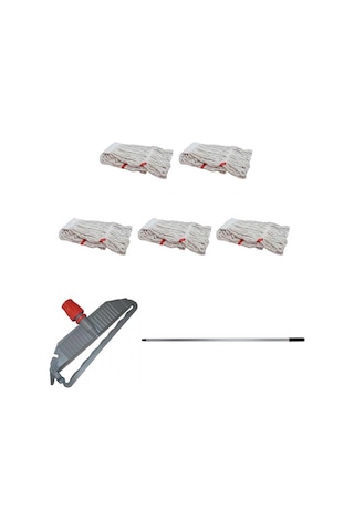 Sska Cod-ex Geniş Islak Paspas Mop Takımı Seti Geniş Islak Mop Başlığı 5'li + Metal Sap + Mop Tutucu