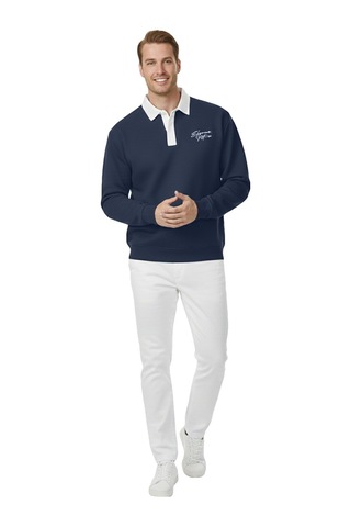 Deepsea Erkek Lacivert Relax Fit İçi Polarlı Polo Yaka Sweatshirt Pamuklu Kalın Sweatshirt 2600762 Lacivert