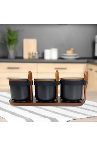 Suntek Magideal 3 Adet Seramik Baharat Kavanozları Porselen Çeşni Siyah