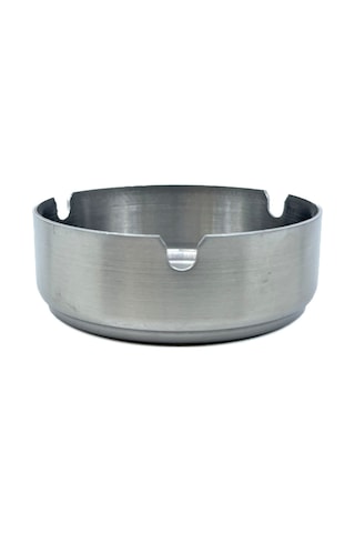 2'li Set Paslanmaz Çelik Metal Küllük 8 Cm Yuvarlak Masaüstü Küllük Mat Gümüş Dekoratif Modeli