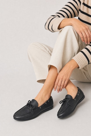 Luvi Shoes Osney Siyah Cilt Hakiki Deri Bağcıklı Kadın Loafer Ayakkabı