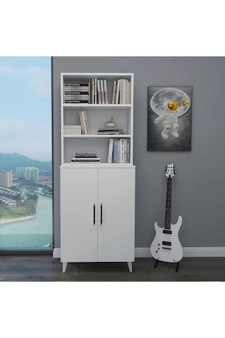 Reyo Home Enda Oras 6 Raflı 2 Kapaklı Klasik Kitaplık Beyaz