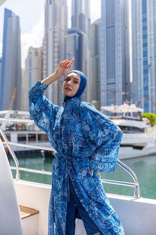 Remsa Mayo Remsa Tesettür Mayo Üzerine Tek Kaftan Kimono Pareo Rp012 Rabia Lacivert