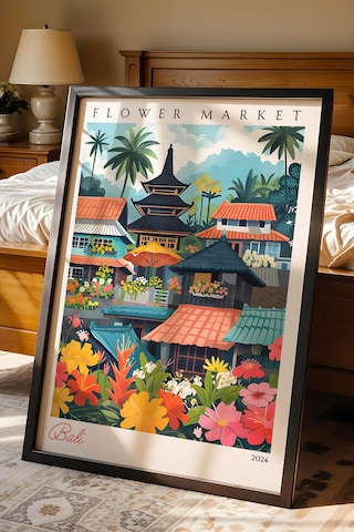 Bali Endonezya Çerçeveli Tablo Seyahat Severlere Salon Ve Ofis İçin Estetik Duvar Dekoru Travel Flower Market