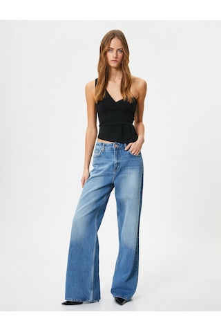 Koton Tek Omuz Crop Üst Asimetrik Kesim Kalp Yaka Slim Fit Siyah 4sak10010ek 4SAK10010EK999