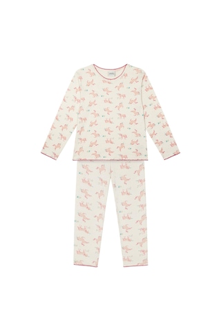 Antebies Organik Gots Sertifikalı Unicorn Masalı Desenli, Uzun Kollu Tişört, Bel Lastikli Taytlı Kız Çocuk Pijama Takımı Pembe