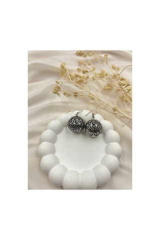 Lunarie Vintage Gümüş Renk Küre Desenli Sallantılı Küpe