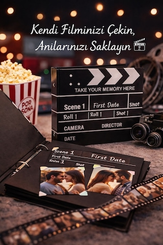 Film Tasarımlı Hediye Albüm Sevgiliye Özel Gün Hediyesi Klaket Fotoğraf Albümü Anı Defteri Scrapbok Çok Renkli