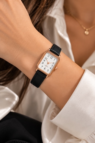 Kadın Kol Saati Rose Gold Kasa, Deri Kordon Siyah