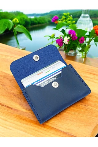 Cronder Hakiki Deri Yan Model Kutu Kartlık Cüzdan Lacivert