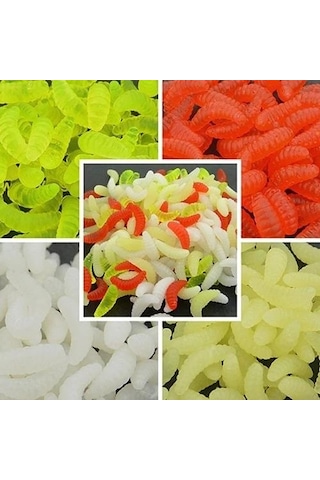 Valkyrie 200 Adet 2,4cm Yumuşak Silikon Kurtçuk Olta Balık Yemi - 4 Farklı Renk - Fosforlu