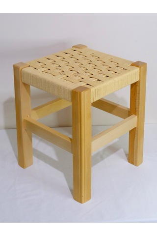 El Yapımı Ahşap Örmeli Hasır Tabure 35 Cm Şık Ve Zarif Tasarım Natural