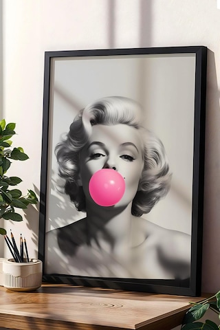 Marilyn Monroe İkonik Pembe Balon Çerçeveli Tablo - Pop Art Poster Tablo