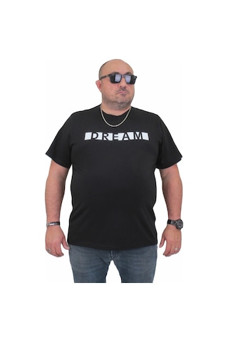 Moc Grande Mocgrande Erkek Büyük Beden Sıfır Yaka Tişört Dream 24140 Sıyah-Sıyah Siyah