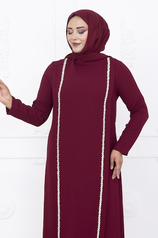 Amine Hüma Yakut Abiye Elbise Bordo Bordo