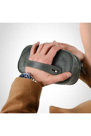 Mft Leather Hakiki Deri Unisex El Çantası Fermuarlı, Parmak Askılı, Kişiye Özel Naina 1134 - Tiguan Haki Tiguan Haki