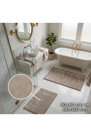 Queen Ultra Soft 2’li Paspas Seti | Bej 50x80 + 80x120 CM Banyo, Mutfak ve Antre Çok Amaçlı Kullanım