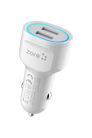 Heptekiletişim Cc-01 Hızlı Şarj Özellikli Led Işıklı Dual Usb Araç Şarj Başlığı 18w - Beyaz Beyaz