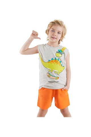 Denokids Kaykay Dino Erkek Çocuk T-shirt Şort Takım Renkli Çok Renkli