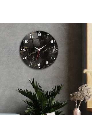 Decorita Cam Saat | Black Marble | Çap40cm Çok Renkli
