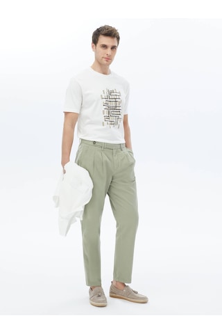 Kip Haki Dokuma Smart Casual %100 Pamuk Pantolon Haki