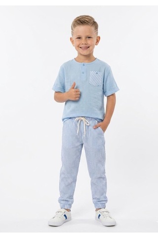 Unify Brand Erkek Çoçuk 4-12 Yaş Keten 2 Li Takım Mavi- Beyaz