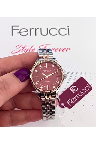 Ferrucci Fc59875 Retro Model Sade Şık Çelik Kordon Ve Kasa Kadın Kol Saati+bileklik Hediye Gümüş - Rose Gold