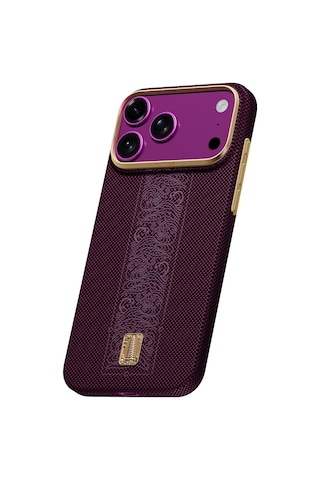 Apple iPhone Uyumlu 18 Pro Max Kılıf M-safeli Raptic Aramid Skin Rise Serisi 24 Ayar Altın Kaplamalı Karbon Mor