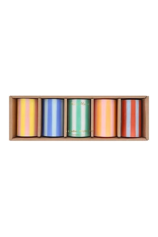 Meri Meri - Bright Striped Pillar Candles - Parlak Çizgili Sütun Mumlar - 5 Adet Çok Renkli