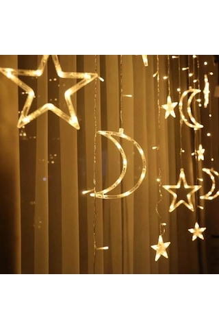 Ay Yıldız Saçak Perde Led 3.5 M Led Yılbası Led Animasyonlu Sarı