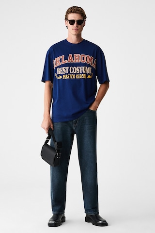 Grimelange Ruddy Erkek Göğüs Baskılı %100 Organik Pamuklu Bisiklet Yakalı Regular Lacivert T-shirt Lacivert