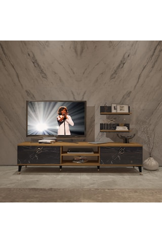 Decoraktiv Eko 4 Mdf Dvd Gold Tv Ünitesi Tv Sehpası Pera - Siyah Mermer