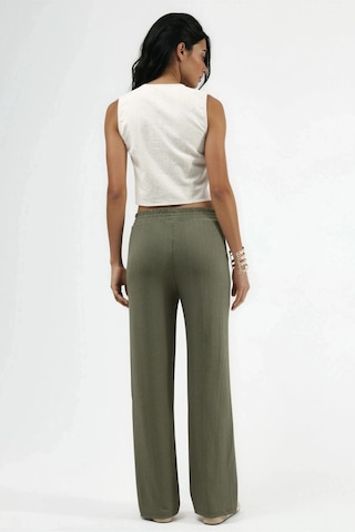 Hiccup Düz Paça Dokulu Pantolon Ellie Collection Haki