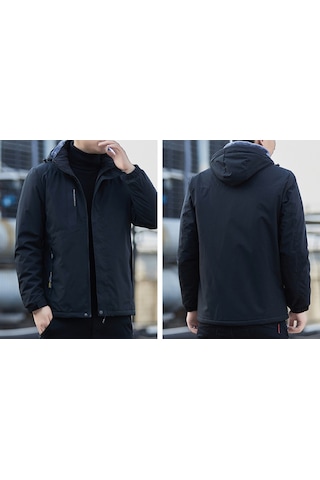 Erkek Sonbahar/kış Kadife Astarlı Rüzgar Geçirmez Ve Su Geçirmez Ceket Mavi