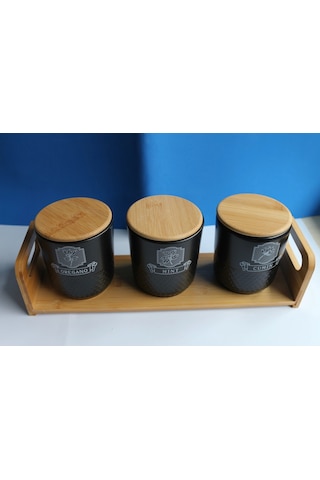 Bambu Standlı 3'lü Baharat Seti Pera Beyaz