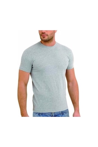 Yıldız Erkek Sıfır Yaka Lycralı T-shirt Fanila 3'lü Paket -90-91-92 Gri