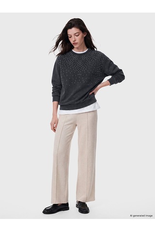 Lcw Comfort Mavi Bisiklet Yaka Taşlı Kadın Sweatshirt