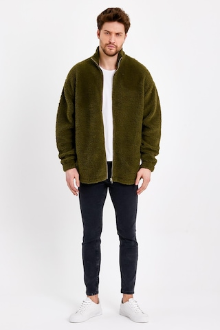 JAHR MARC Fermuarlı Oversize Yeşil Peluş Ceket - M Yeşil