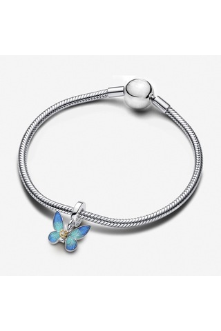 Nur Silver Blue Butterfly Dangle Gümüş Sallantılı Charm Nur-ch00017 Çok Renkli