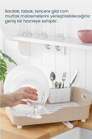 Vienev Lavabo Kenarı Tezgah Üstü Süzgeçli Bulaşıklık Bej