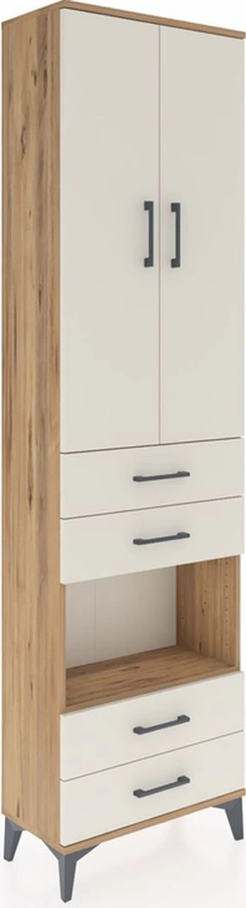 Arges Dolap 4 Raflı 4 Çekmeceli 2 Kapaklı 60x30x221 Çam-aytaşı Çam