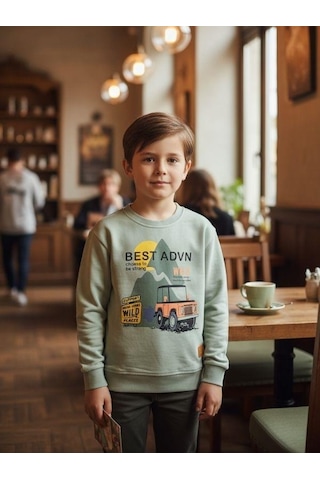 Zekids Erkek Çocuk Pamuklu Best Advn Yazılı İnce Uzun Kollu T-shirt-16342 Haki