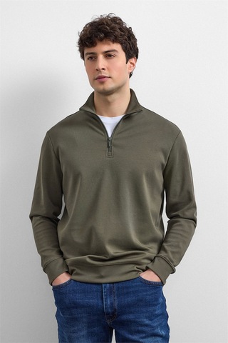 Backandbond Haki Regular Fit Yarım Fermuarlı Sweatshirt