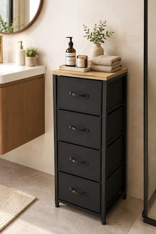 4 Çekmeceli Metal Banyo Dolabı Çok Amaçlı Dolap Pratik Organizer Çekmeceli Düzenleyici Çok Renkli 95 X 40 Açık Kahve